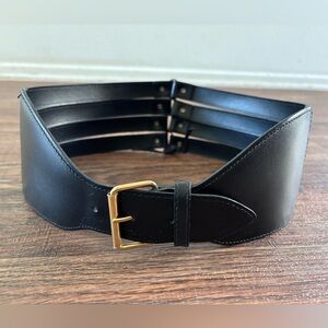 Vtg THE LIMITED Black Leather Corset Belt Wide Cinch Made In Italy Size Medium